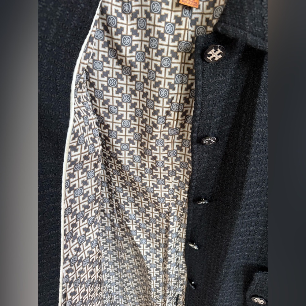 Tory Burch Black Textured Wool Coat with Logo Buttons • 8 - Picture 5 of 12